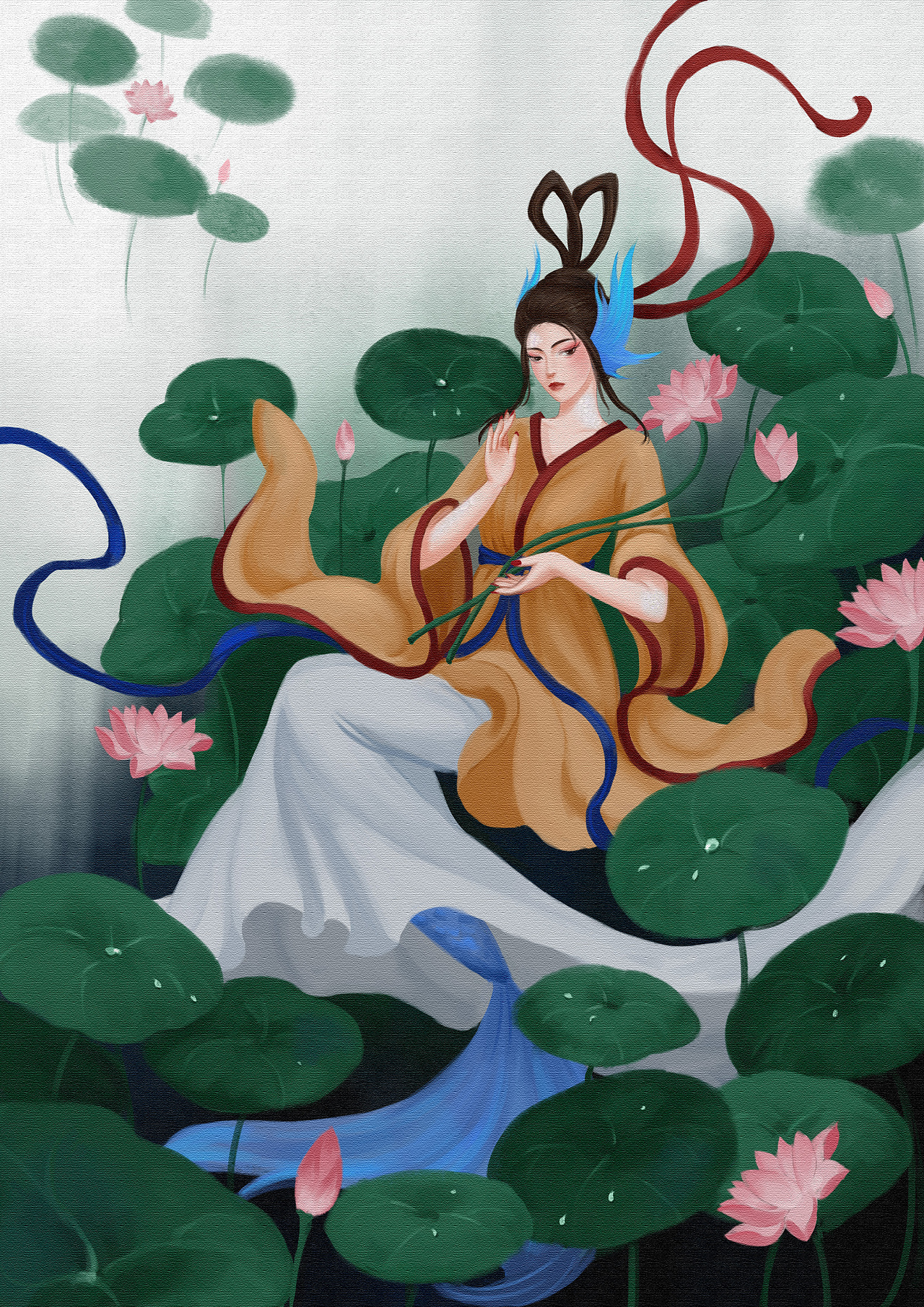 中国的美人鱼鲛人cg插画设计