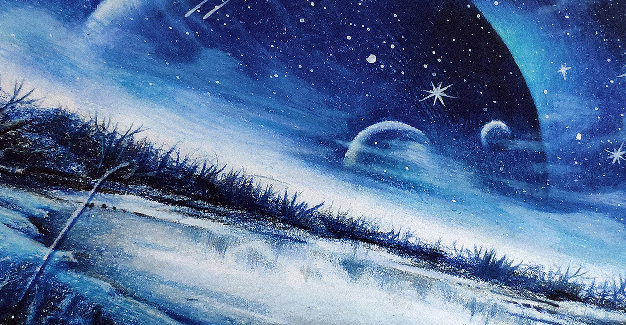 彩铅风景星空《明明就是鼠标垫呀》一纸日月星辉之中,你是第四种难得