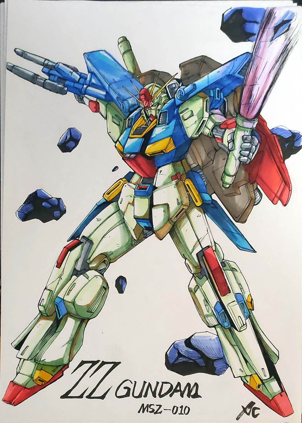 高达线稿马克笔摸鱼图