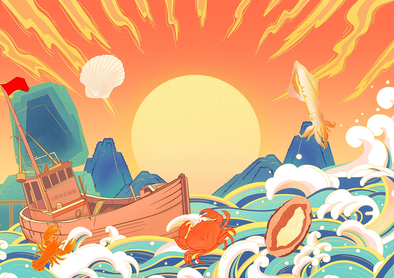 国风海鲜包装|插画|商业插画|南枝在画画 - 原创作品 - 站酷 (zcool)