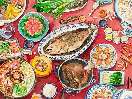 年夜饭-美食插画