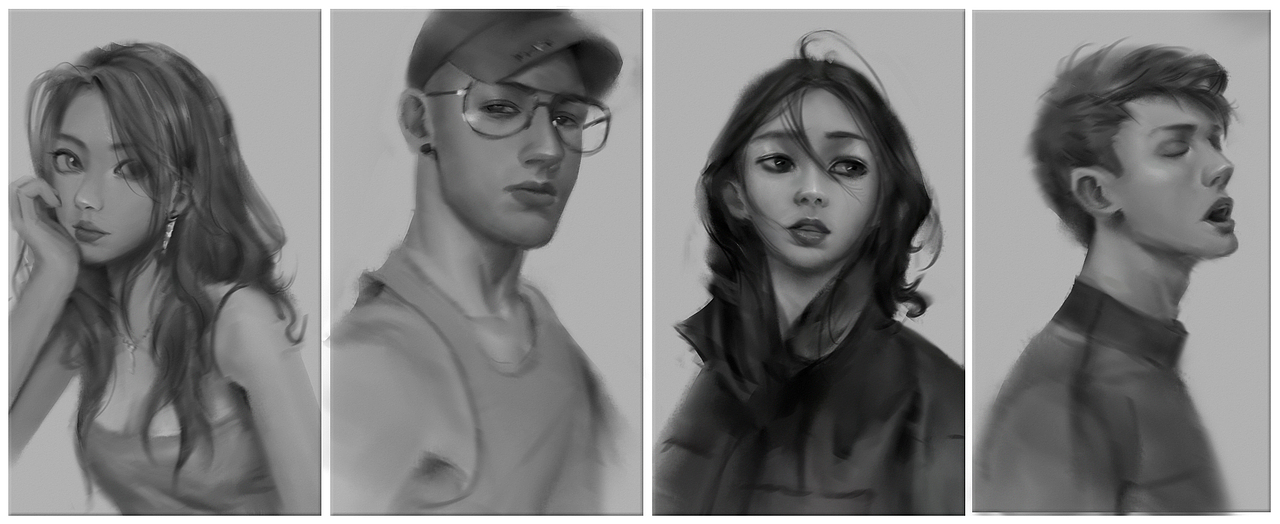 黑白仿炭笔头像