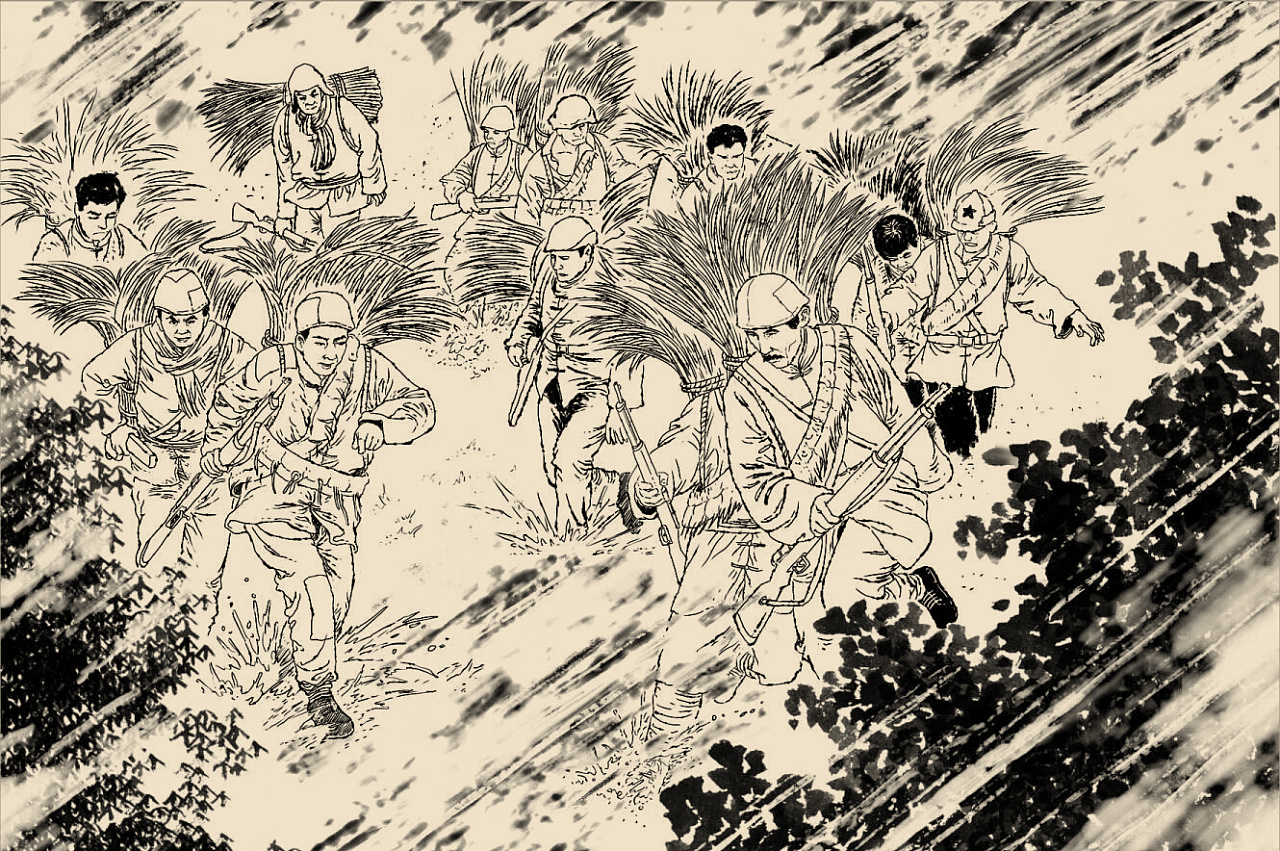 抗战连环画写实漫画线稿场景速写人物速写线描