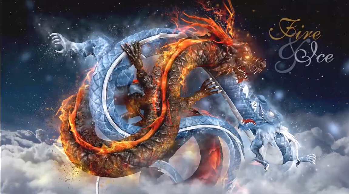 双龙对战-火与冰—三维软件,龙合成 ps合成教程