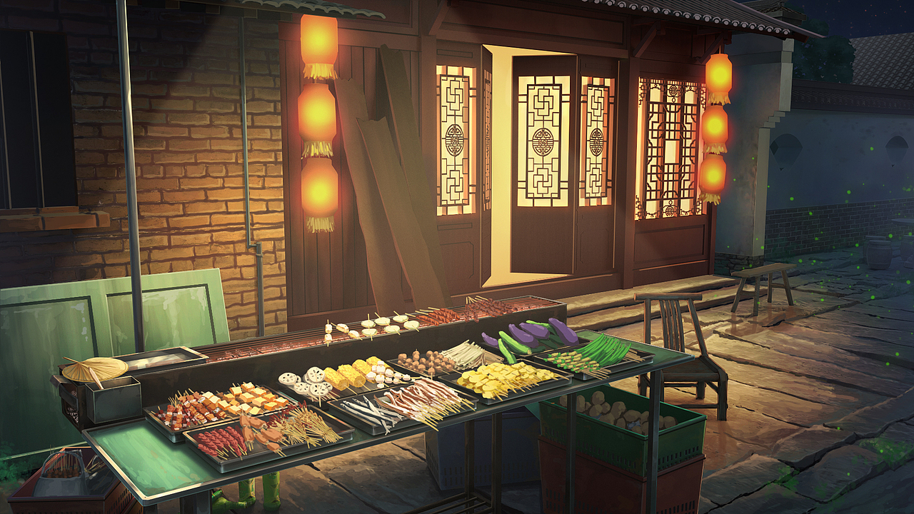 日系场景 烧烤摊|插画|创作习作|lain0v0_原创作品-站酷zcool