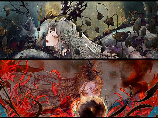 玄·纁|中国传统色|系列插画|水墨古风