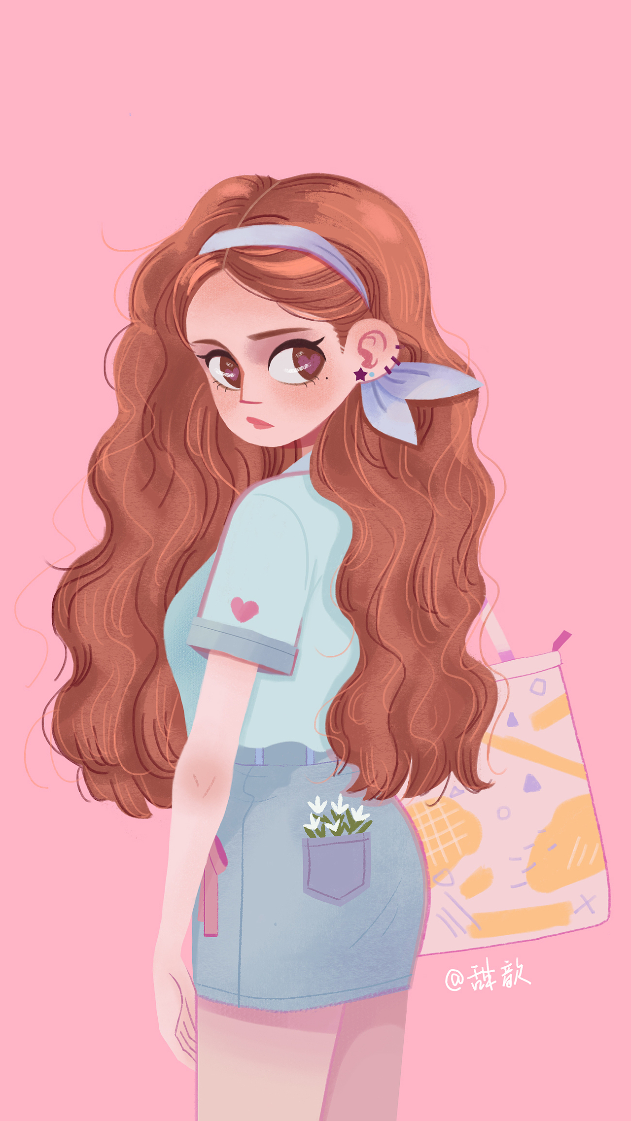 森女系女孩手绘插画