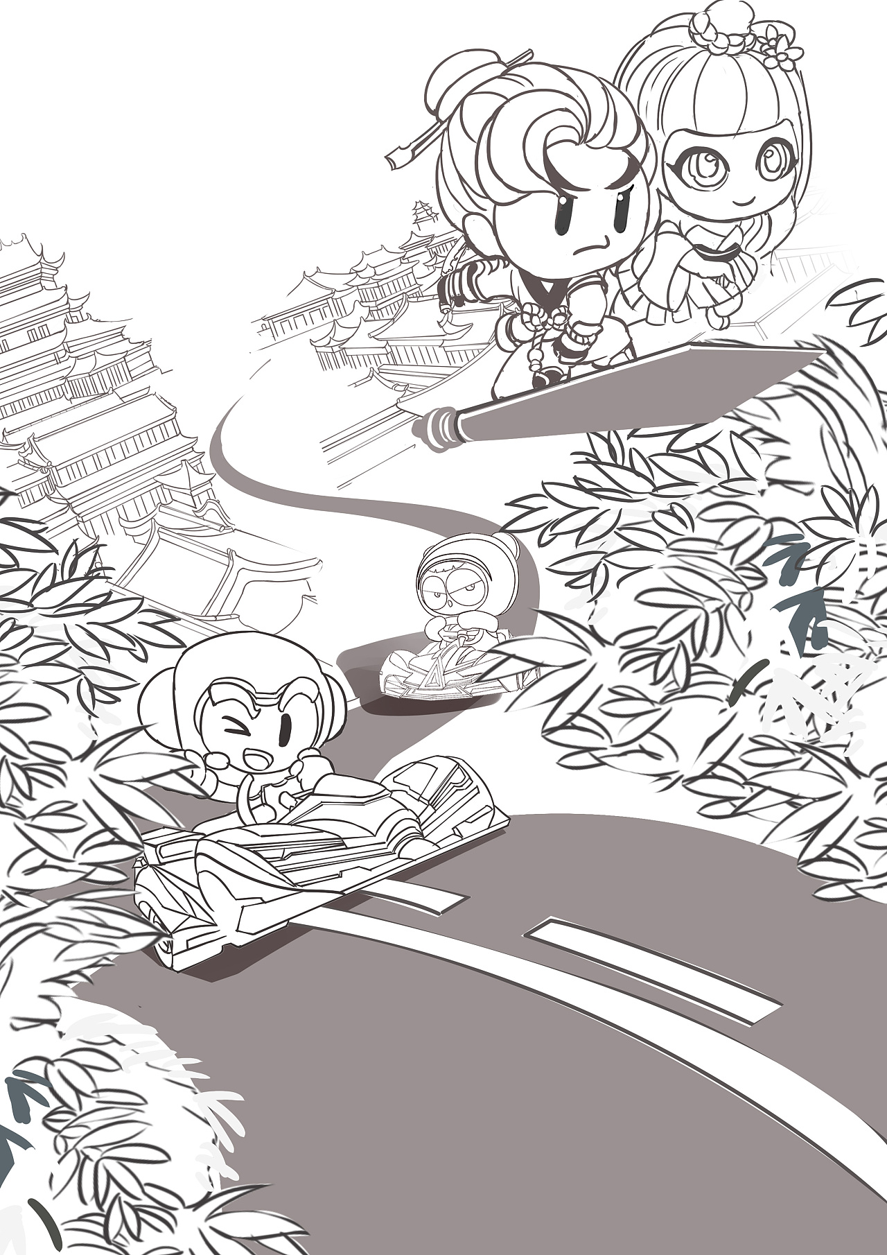 腾讯手游跑跑卡丁车概念海报x主kv海报x线稿