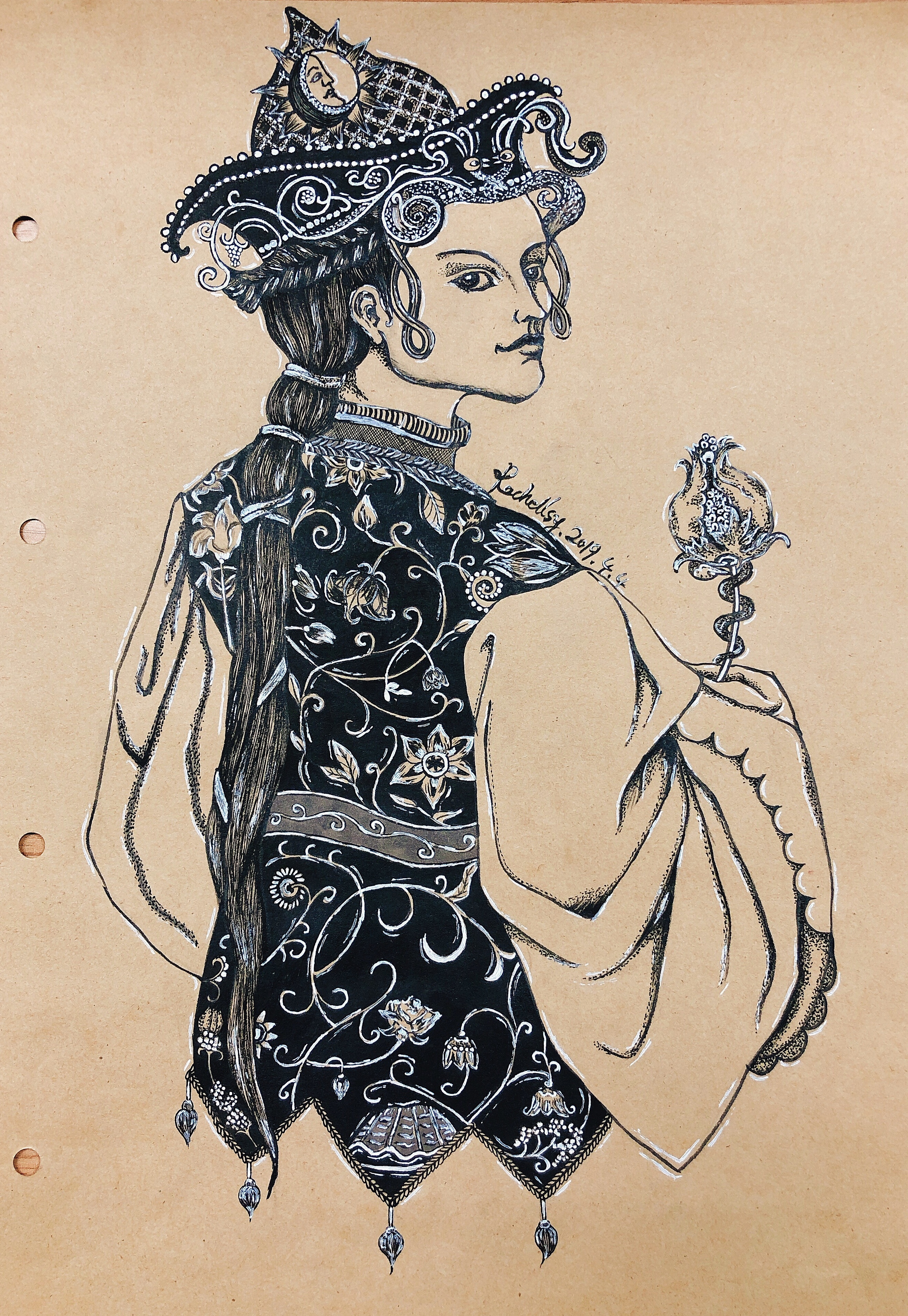 线描画.异域风少女