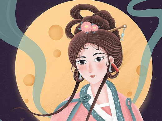 中秋节嫦娥抱玉兔插画