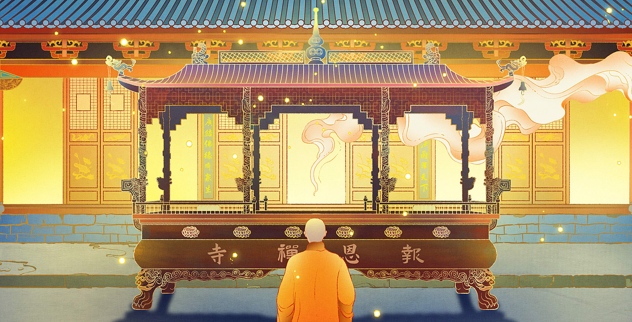 寿县篇三报恩寺手绘插画