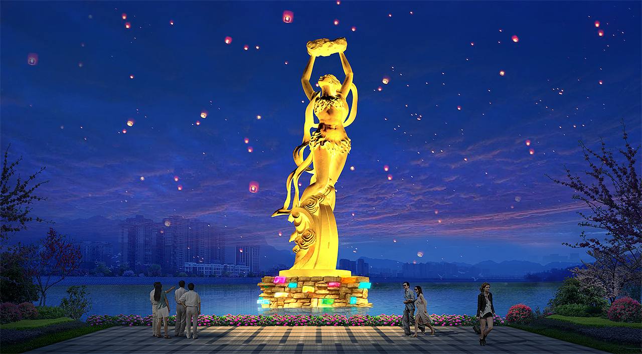 女娲雕塑夜景照明设计