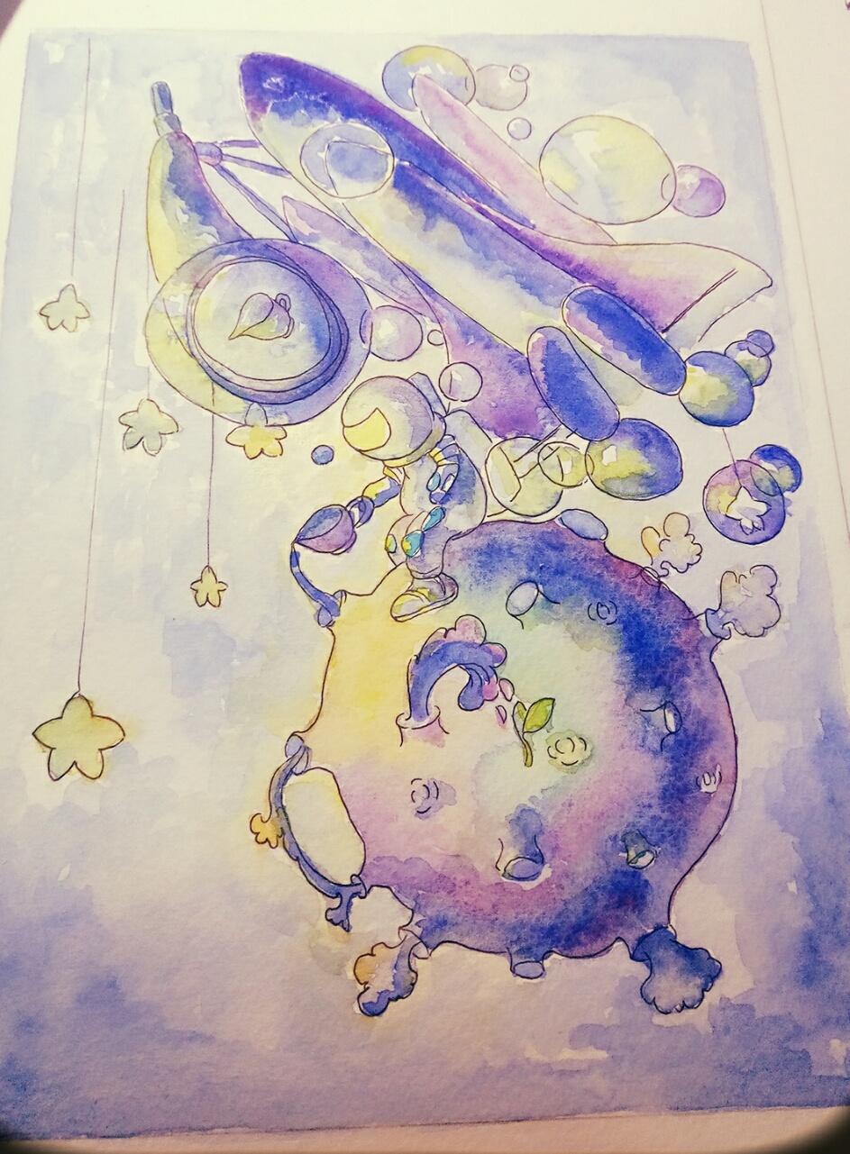 水彩航天插画