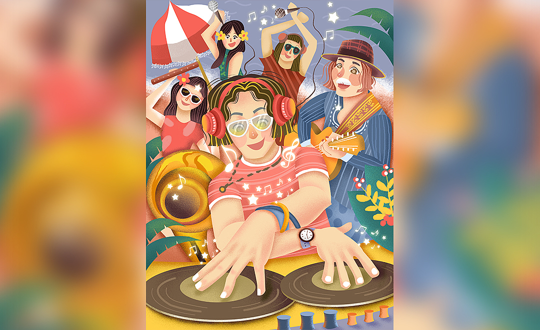 DJ音乐派对插画（图ZMTYwNzI0MTE2） - 商业插画 - 站酷设计师插画汪紫薇原创素材 - 站酷ZCOOL