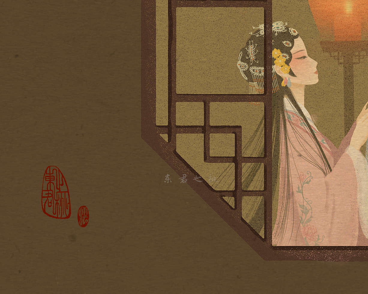 《西厢记》昆曲名剧插画系列;书籍封面插画设计