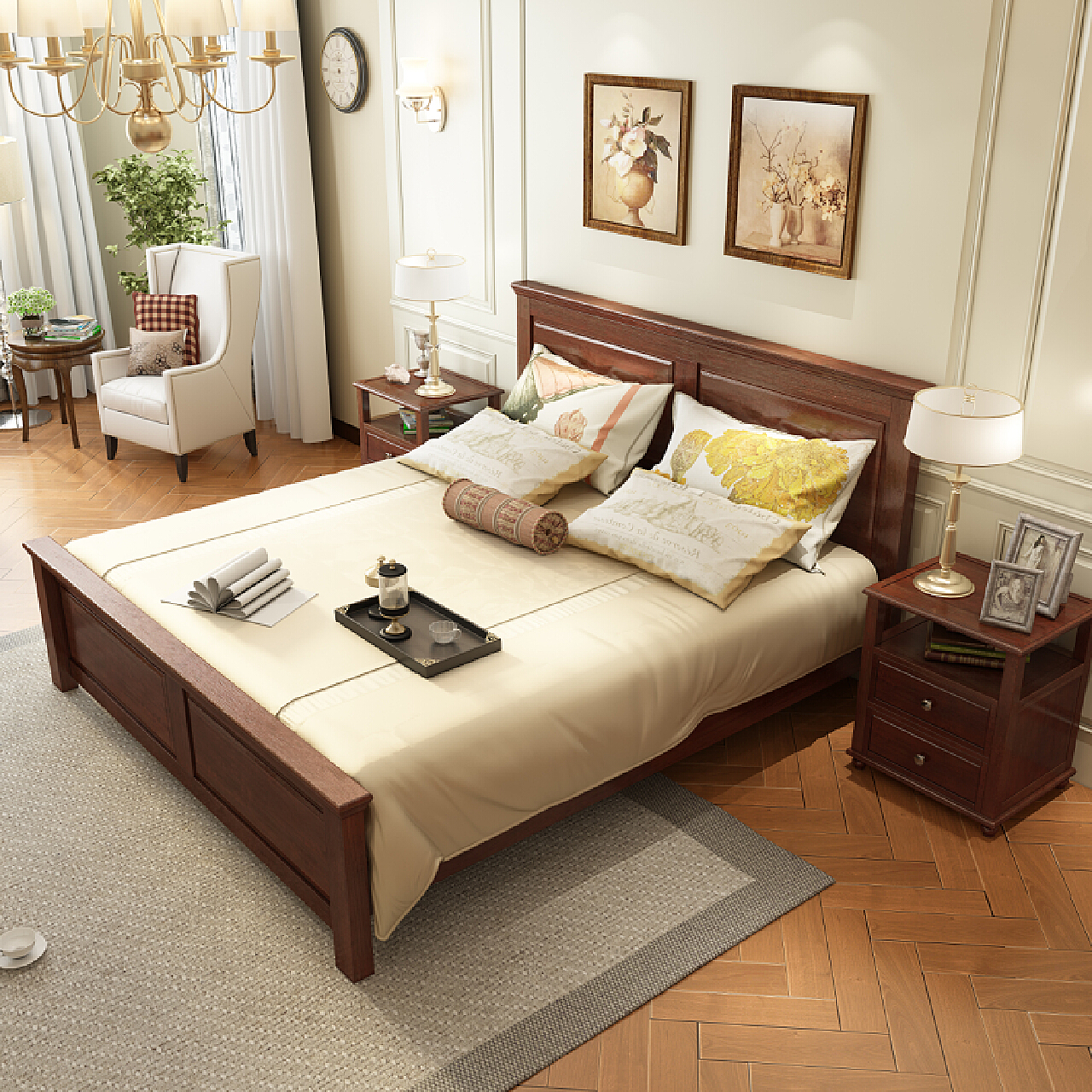 中式实木床，享受自然的味道 - 优尚雅轩家具天猫官方设计效果图 - 每平每屋·设计家