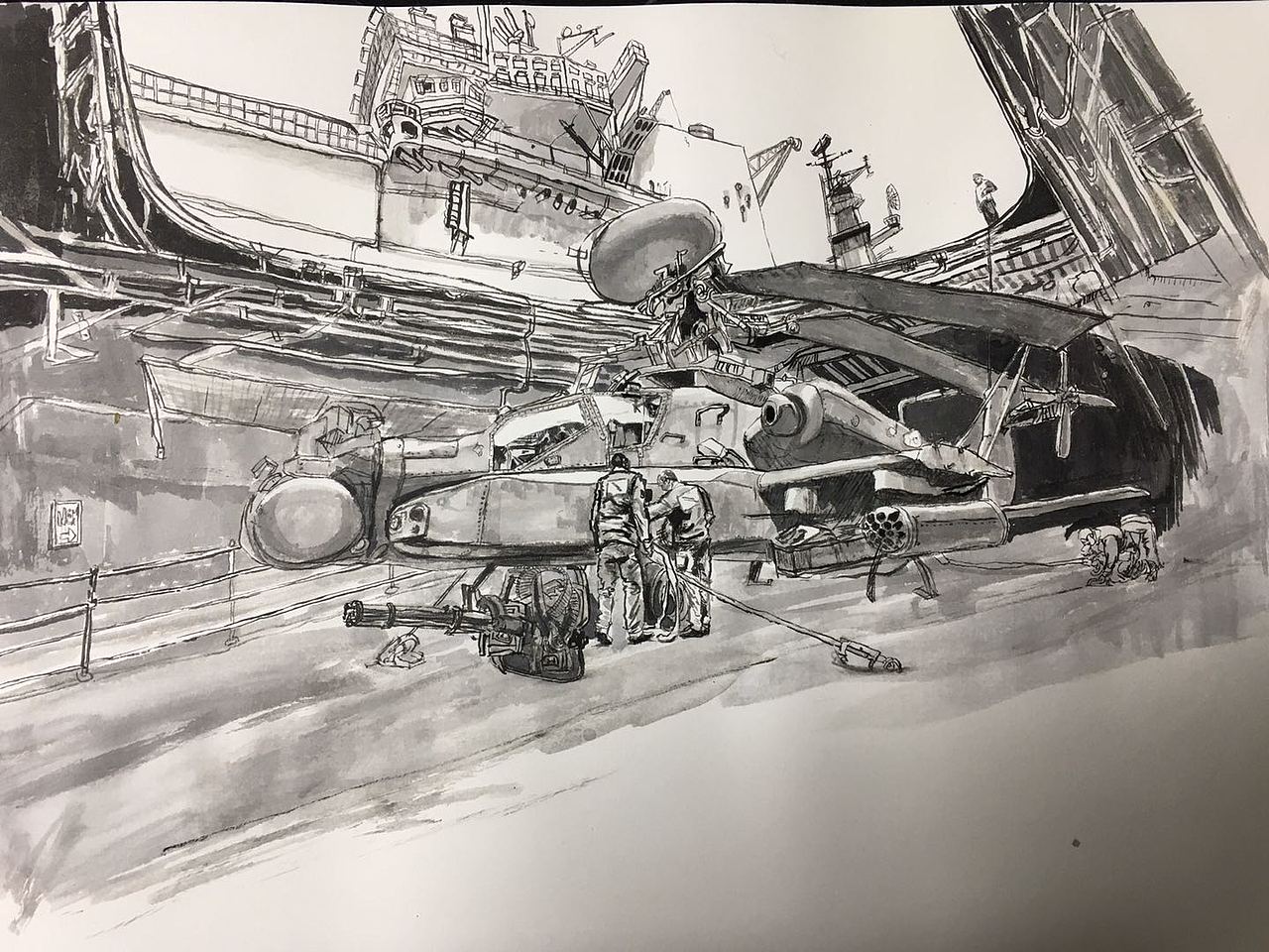 阿帕奇直升机墨水画