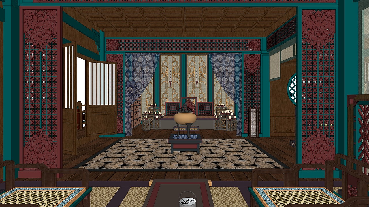 古代寝室su模型下载