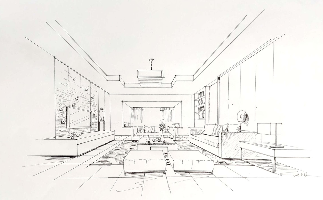 室内客厅线稿表现