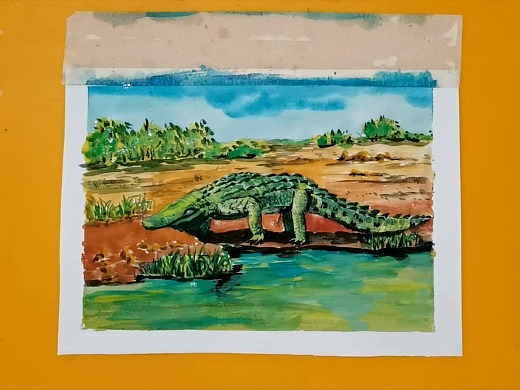 水彩画如何画湖边鳄鱼