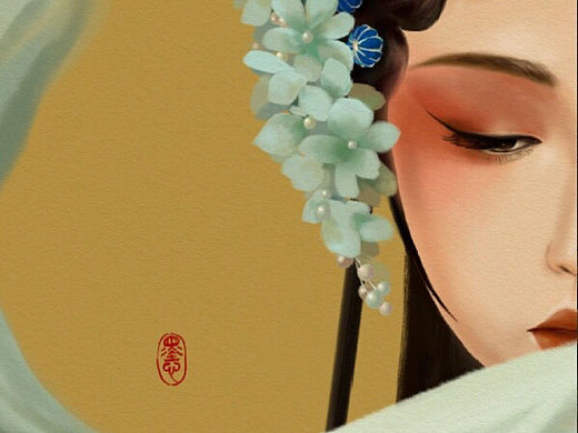 国风京剧小插画，板绘&手绘