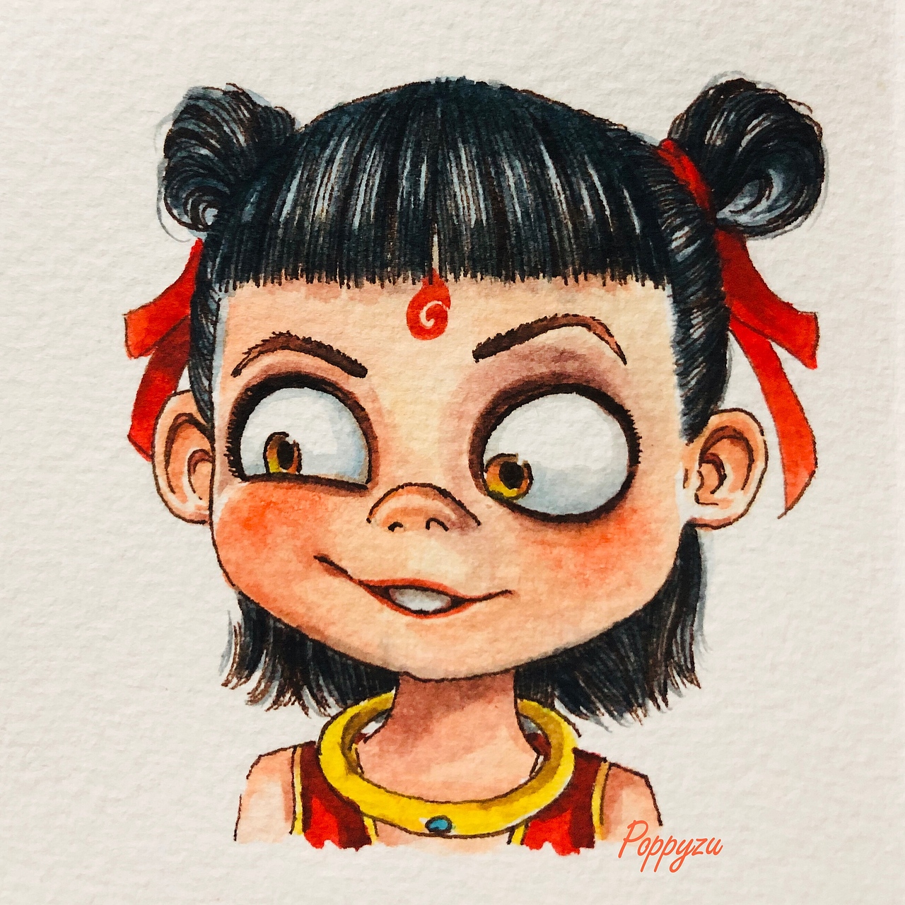 哪吒九宫格表情包/纸本水彩