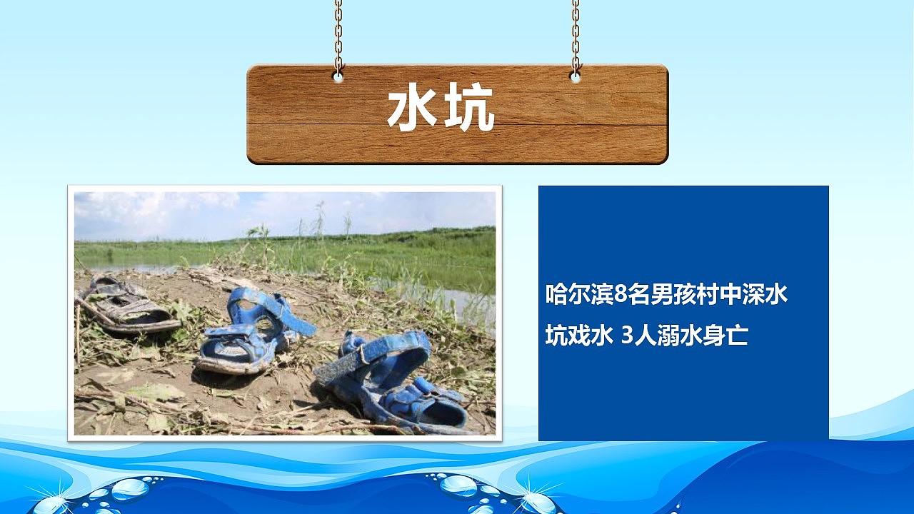 蓝色卡通小学生防溺水安全知识教育讲座PPT模板