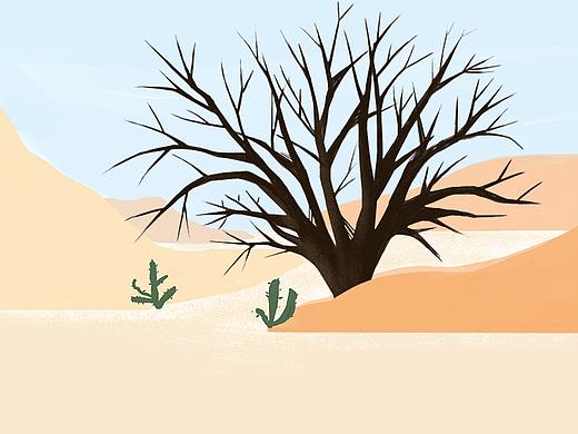 沙漠枯树（个人主页-ZNTUyMTE3MTY=） - 新锐潮流插画 - 站酷设计师哈哈闻原创素材 - 站酷ZCOOL