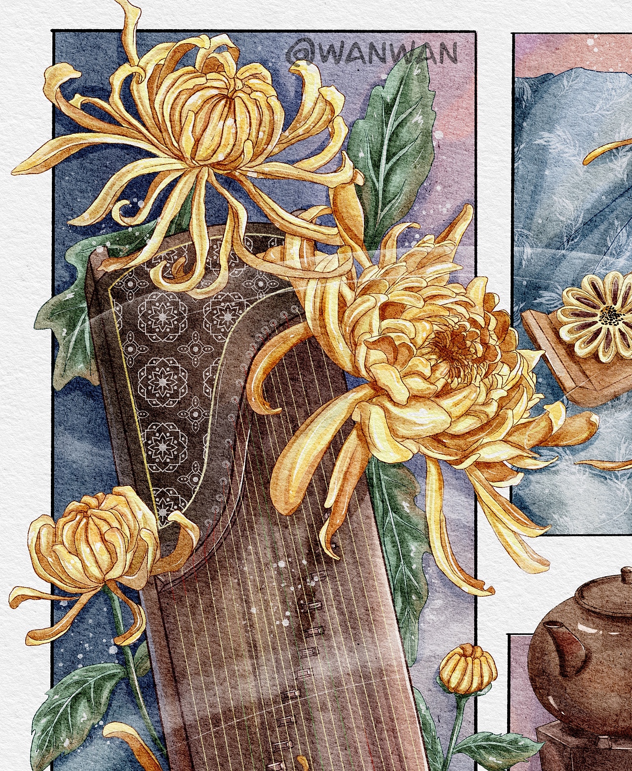 原创分镜插画｜十二花神之九月菊花（图ZMzE4NTkxMDQw） - 艺术插画 - 站酷设计师Z20490682原创素材 - 站酷ZCOOL