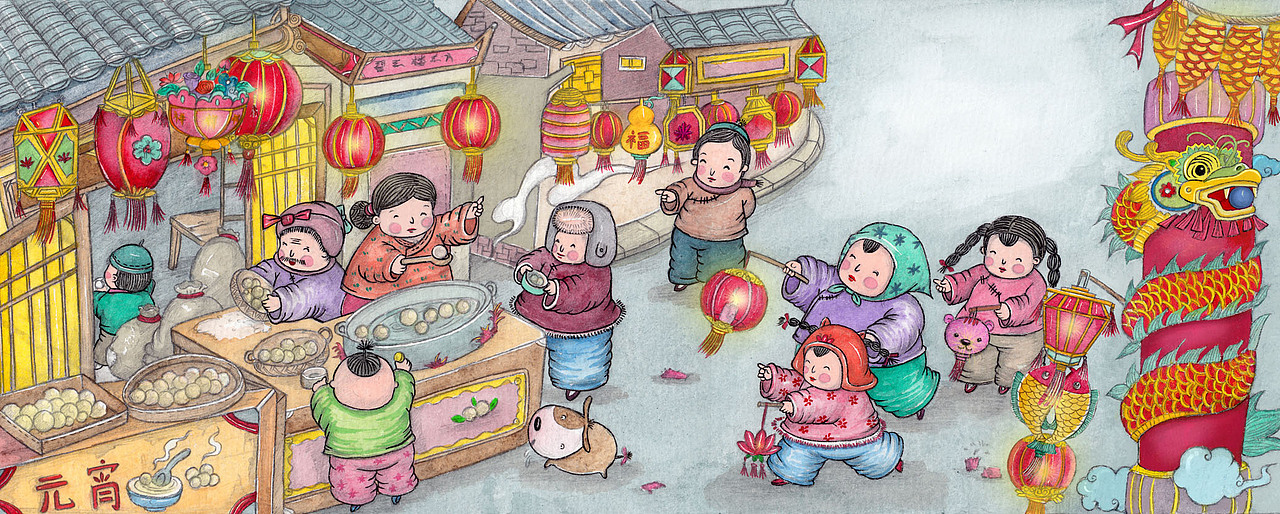 中国传统节日《火树银花元宵节》（图ZMTQ3MzMyNjA=） - 儿童插画 - 站酷设计师石子儿绘本工作室原创素材 - 站酷ZCOOL