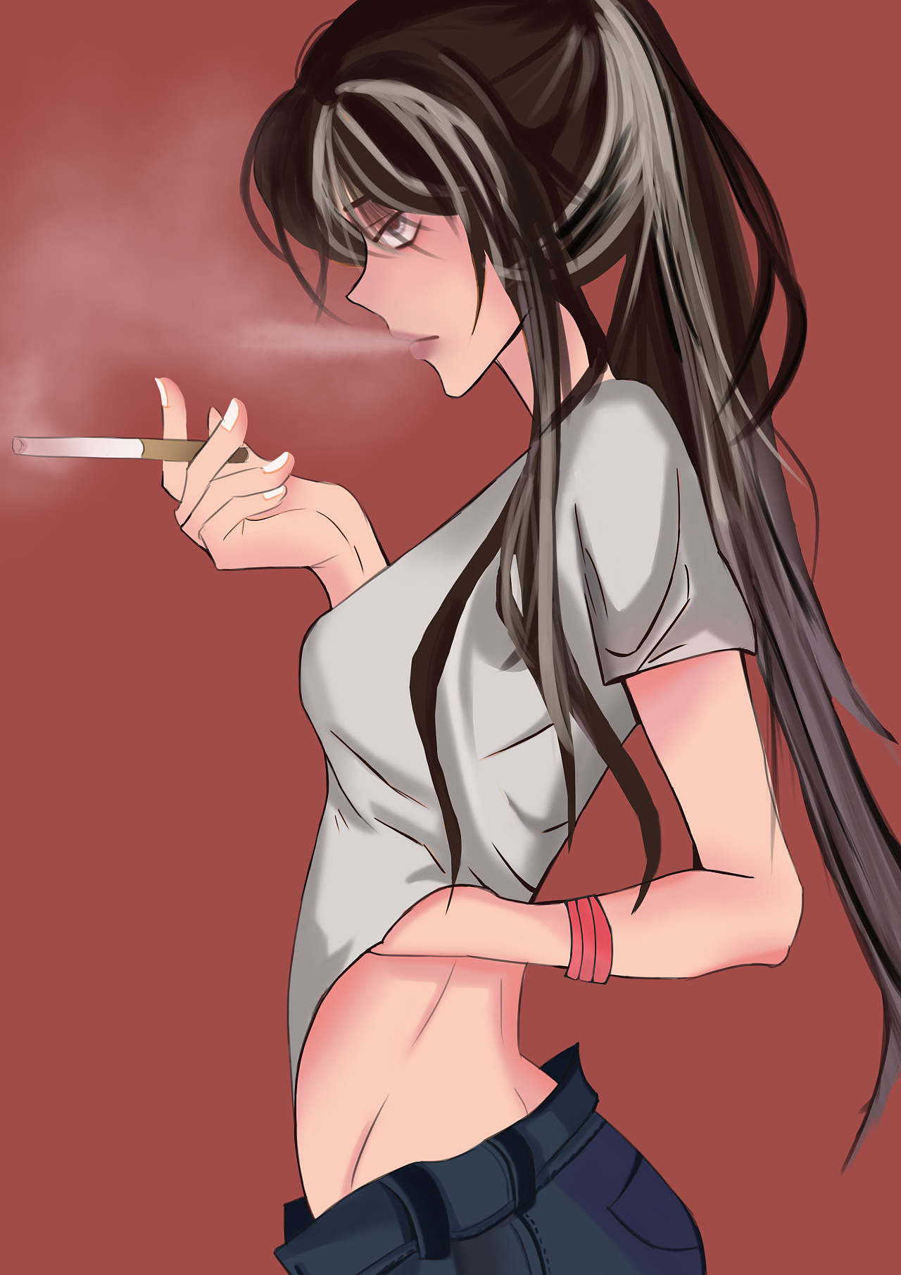 抽烟的女动漫人物图片