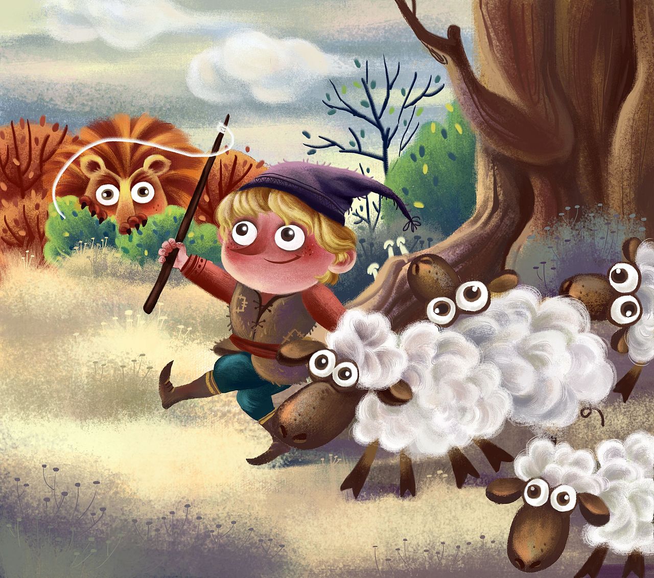 狮子与牧羊人（图ZMjM3ODc4MjU2） - 儿童插画 - 站酷设计师大柳插画原创素材 - 站酷ZCOOL