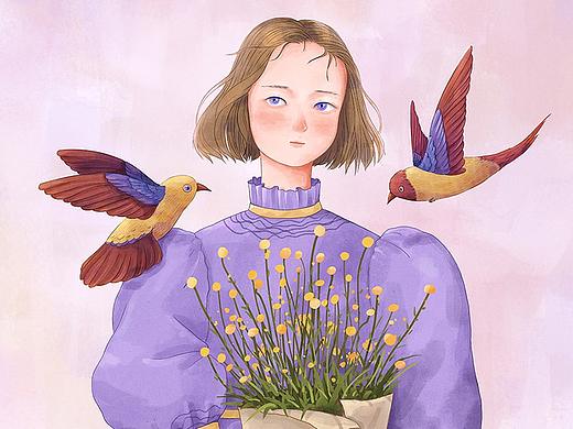 少女·花朵与鸟