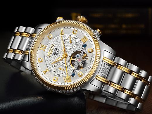 手表摄影/NESUN尼尚全自动机械手表镂空飞轮机械男表