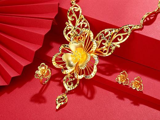 红底  中国金  中国红 婚庆饰品  黄金饰品  项链  