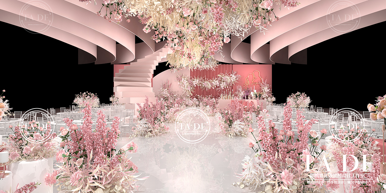 她的婚礼设计工作室 | 粉色婚礼3D效果图（图ZMjMzMDAxNDM2） - 舞台美术 - 站酷设计师她的婚礼设计原创素材 - 站酷ZCOOL