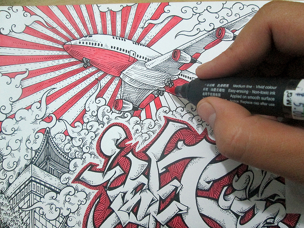 《湖南》 装饰画手绘过程（图ZMTU1MDEwOTY=） - 绘画 - 站酷设计师傅淳强画者之旅原创素材 - 站酷ZCOOL