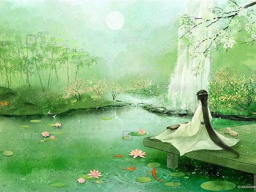 古风山水意境插画-清尘雅琴