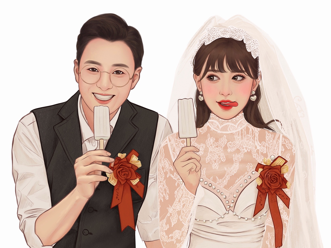 婚纱照插画