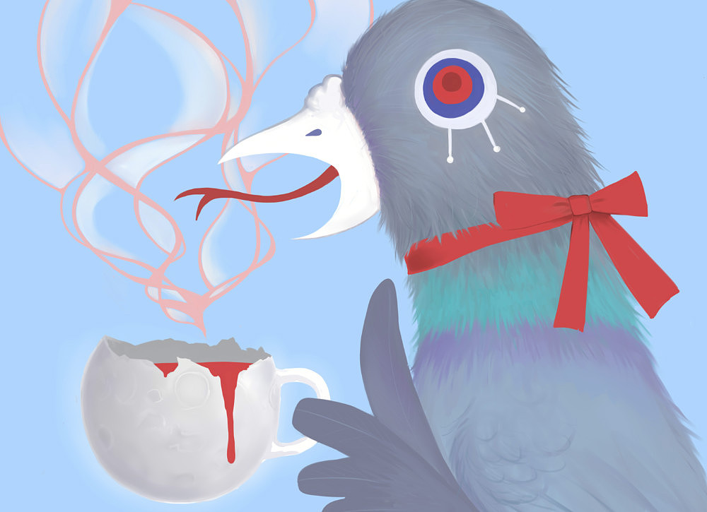 插画鸟思考心脏飞月亮再见月亮