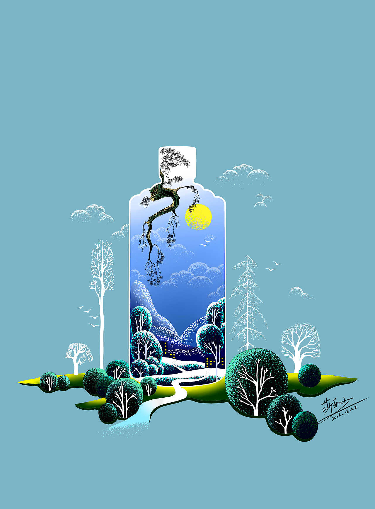 酒瓶里的季节（图ZMTI3ODY2NDQ=） - 商业插画 - 站酷设计师碎碎猫原创素材 - 站酷ZCOOL