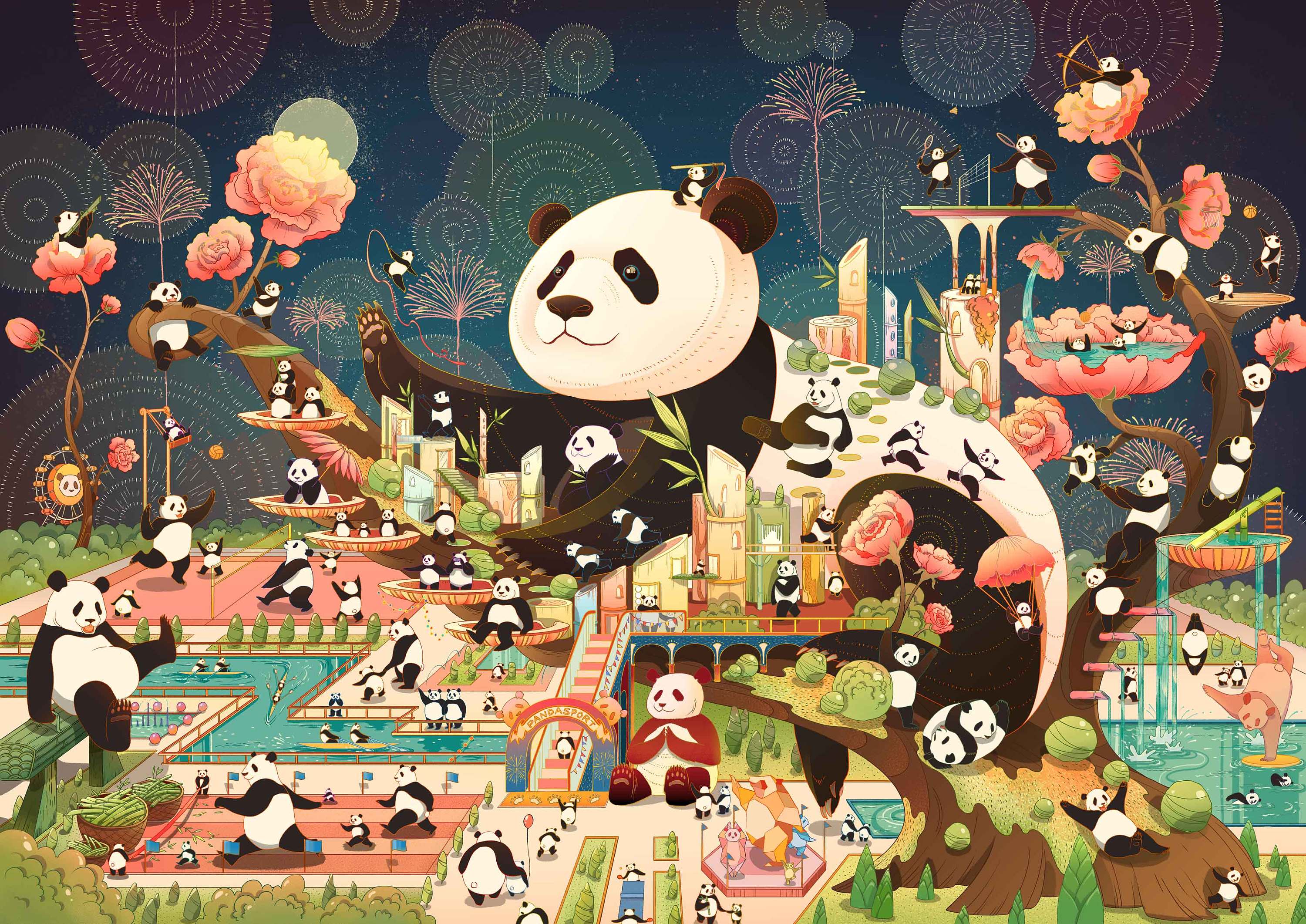 熊猫运动会绘画图片