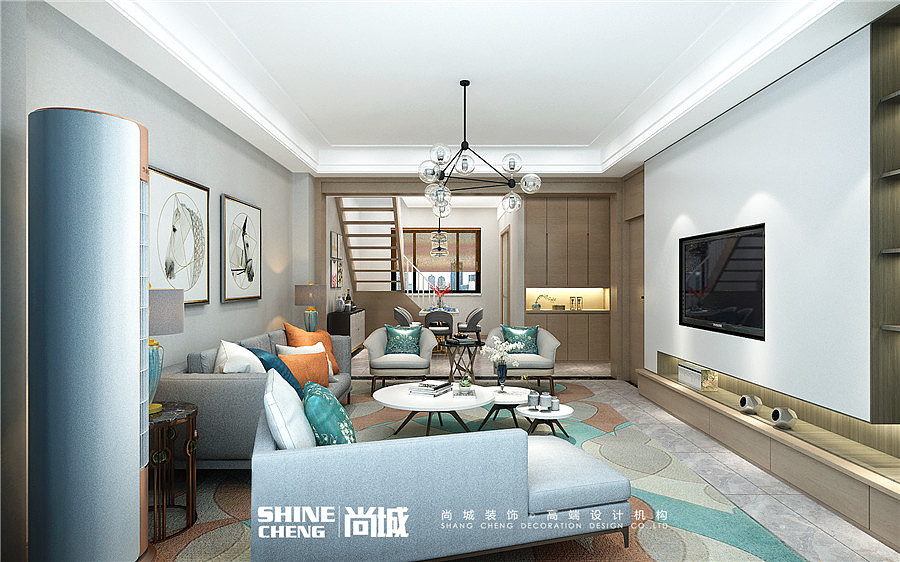 泰安国悦府复式户型现代简约风格装修设计效果图