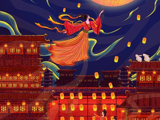 国潮插画 嫦娥奔月