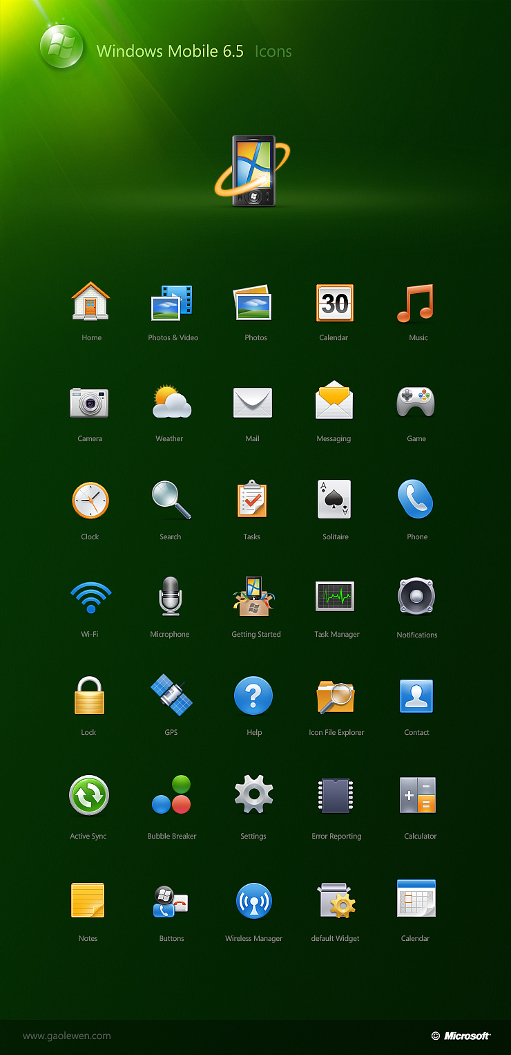 Microsoft Windows Mobile 6.5 icon design|UI|图标|gaolewen - 原创作品 - 站酷 (ZCOOL)