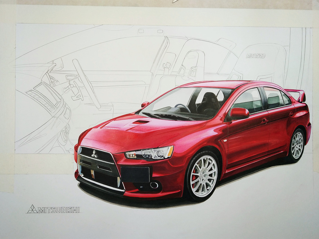 马克笔汽车手绘mitsubishievo