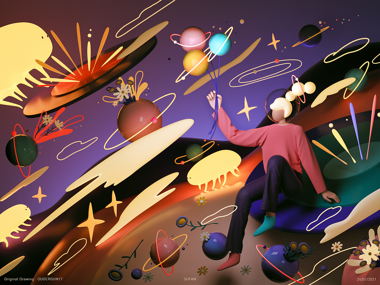 日与夜 2D插画转3D练习