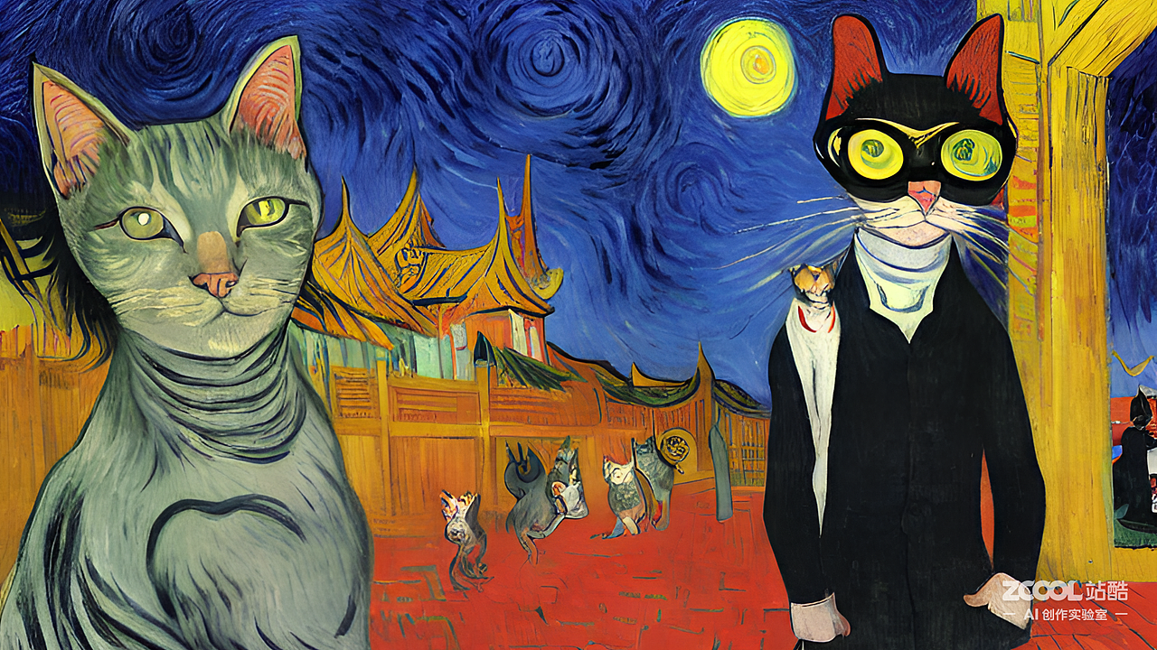 #AI创作实验室#猫耳朵的魔法师,宫殿前面,大师之手,