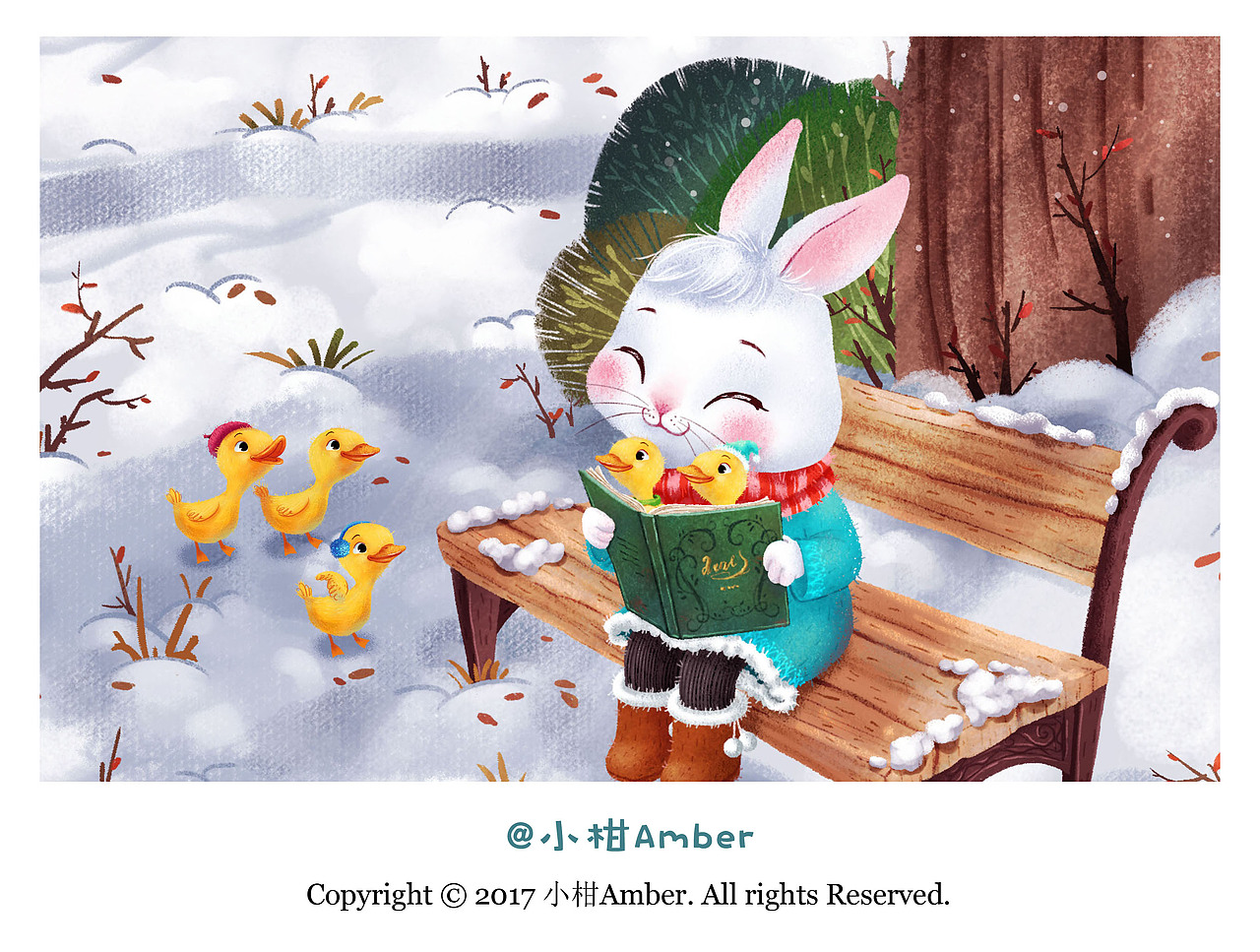 儿童插画-兔子讲故事（图ZOTYxMzE4NjQ=） - 儿童插画 - 站酷设计师小柑Amber原创素材 - 站酷ZCOOL