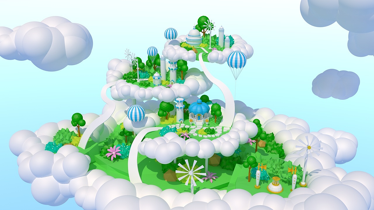 举报2分享原创作品三维场景地形场景渲染小空岛海贼王低多面体c4dray